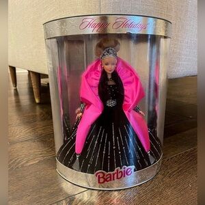 Barbie 'Happy Holidays' Pink & Black Holiday Doll 1996